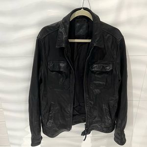 Allsaints Leather Lambskin Black Revelry Jacket Coat Pocket Flaps Side Pockets